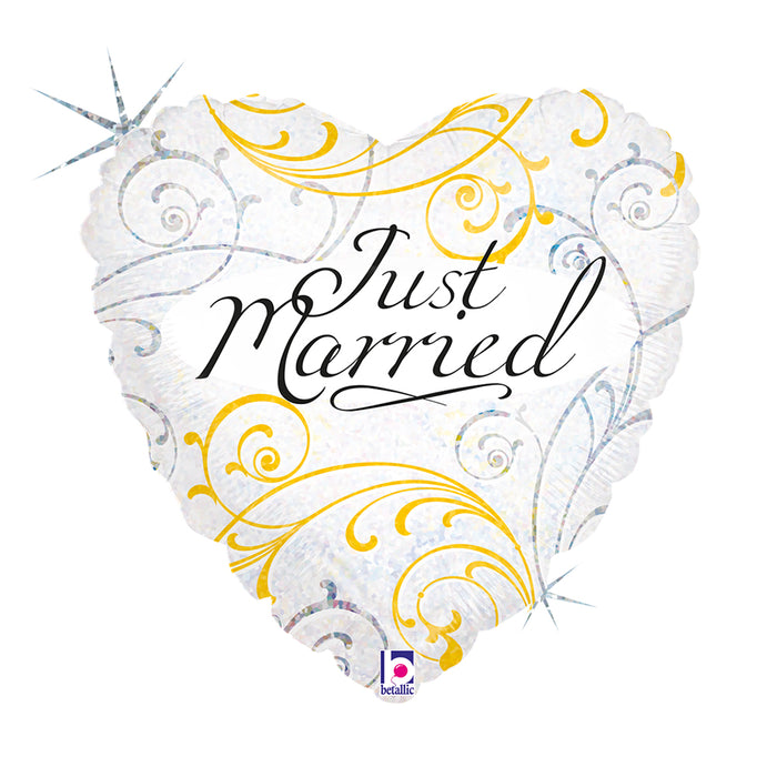 18"/Ø46cm Herz Folienballon "Just Married" Holo