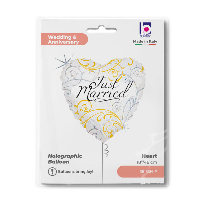 18"/Ø46cm Herz Folienballon "Just Married" Holo