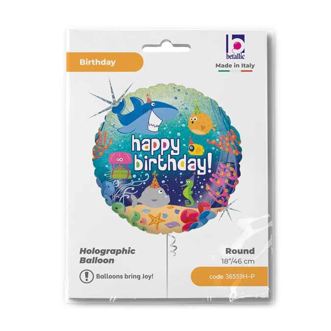 18"/Ø46cm Folienballon "Birthday Ocean" Holo