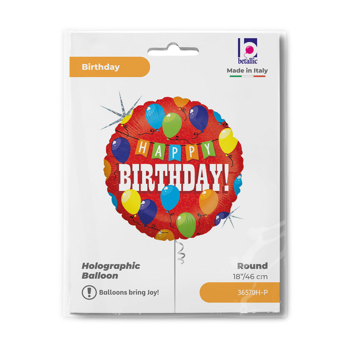 ABC18 Folienballon "Happy Birthday Party" Holo/Glitter | Ø 46 cm