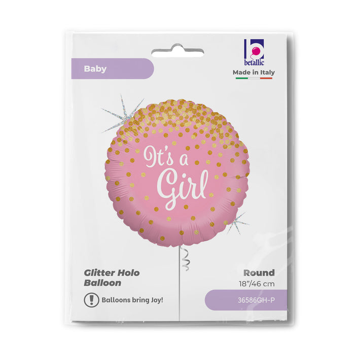 ABC18 Folienballon "Its a Girl" Glitter | Ø 46 cm