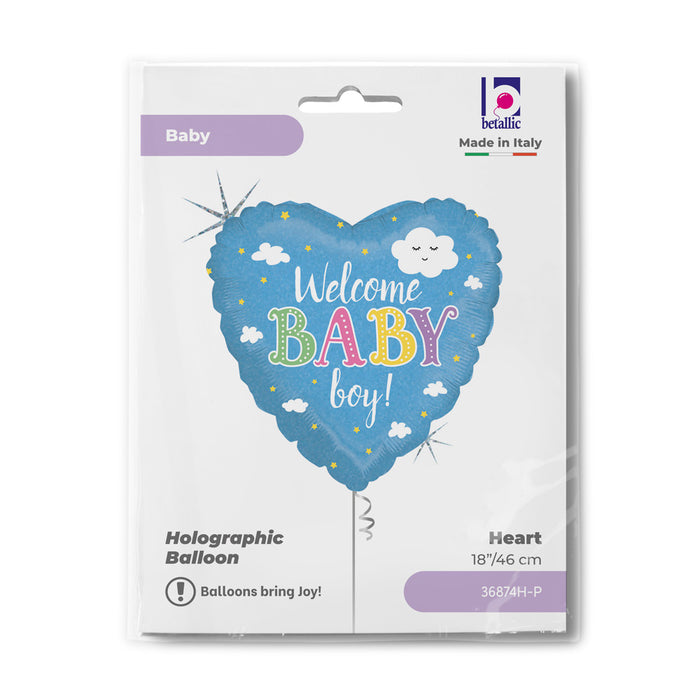 ABC18 Baby Welcome Boy Herz Glitter/Holo 46 cm
