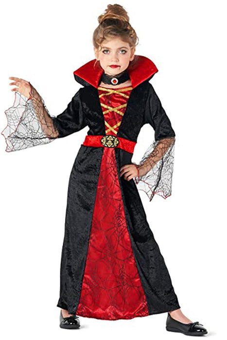 Vampir Kostüm "Draculina" für Mädchen | Langes Kleid mit Halsband