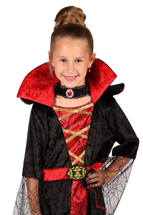 Vampir Kostüm "Draculina" für Mädchen | Langes Kleid mit Halsband