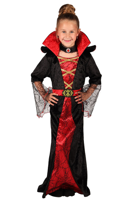 Vampir Kostüm "Draculina" für Mädchen | Langes Kleid mit Halsband