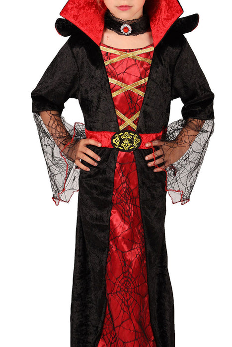 Vampir Kostüm "Draculina" für Mädchen | Langes Kleid mit Halsband