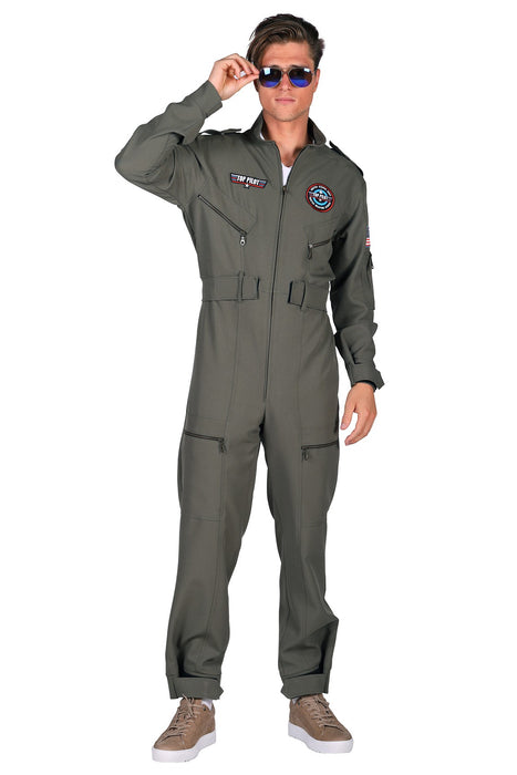 Kampfjet Kostüm "Top Pilot" für Herren | Grün - Flieger Overall