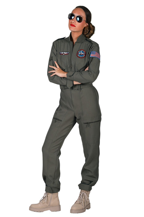 Kampfjet Kostüm "Top Pilot" für Damen | Grün - Flieger Overall