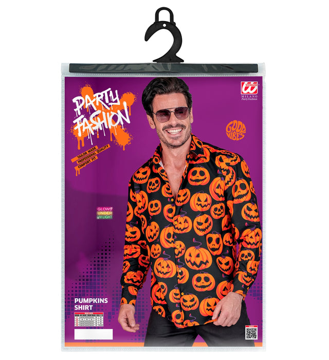 Halloween Hemd "Kürbis" UV | Orange Schwarz - Herren Kostüm