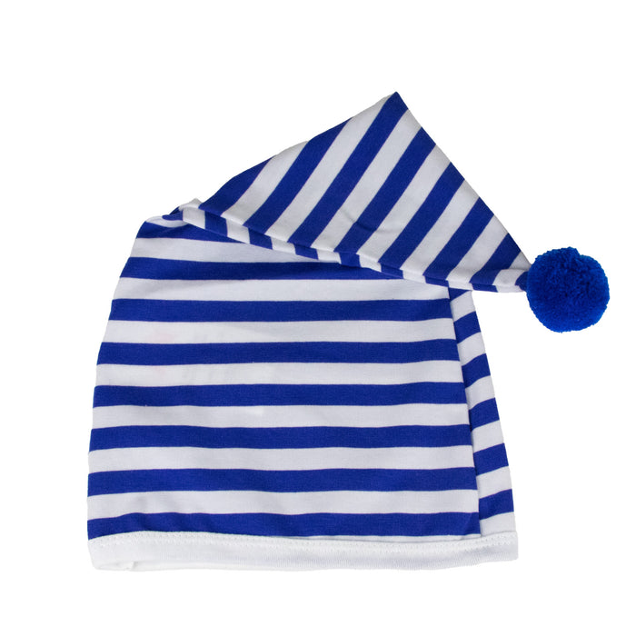 Kinder Schlafmütze mit Bommel - Baumwolle | Blau Weiß