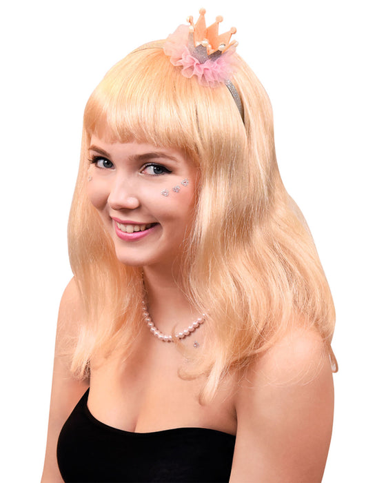 Prinzessin Glitzer Krone mit Perlen und Rüschen | Haarreif Rosa