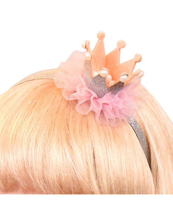 Prinzessin Glitzer Krone mit Perlen und Rüschen | Haarreif Rosa