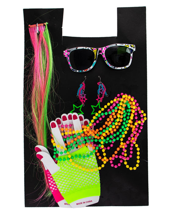 80er Jahre Kostüm Set "Neon" 5-tlg. - 414041 | Disco Rave Party