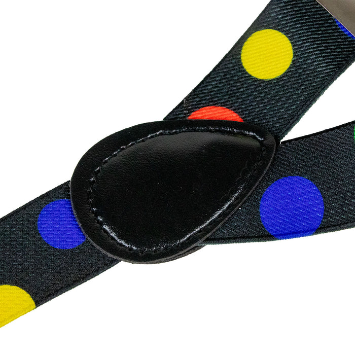 Clown Kostümset "Polka Dot" | Schwarz Bunt - Hosenträger und Clownsnase