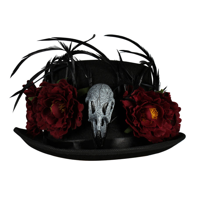 Zylinder "Voodoo Priester" | Schwarz Rot mit Blumen