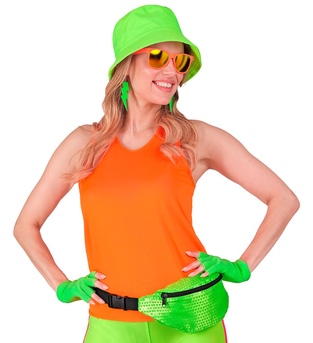Neon Bauchtasche mit Pailletten | Grün