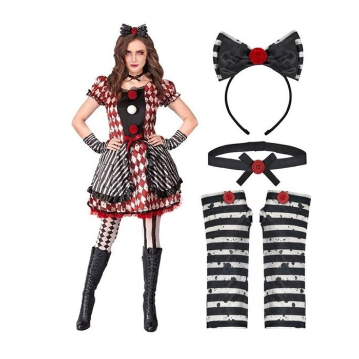 Kostüm "Harlekin Puppe" für Damen | Kleid, Haarreif mit Schleife, Halsband und Handschuhe