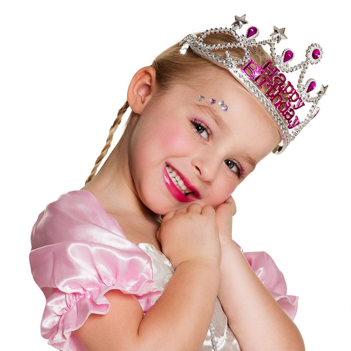 Tiara Krone "Happy Birthday" für Kinder | Pink Silber