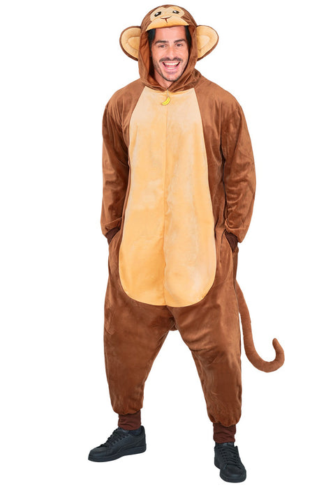 "Affe" Overall Kostüm für Erwachsene | Braun - Onesie Plüschkostüm