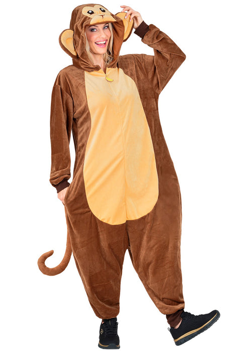 "Affe" Overall Kostüm für Erwachsene | Braun - Onesie Plüschkostüm