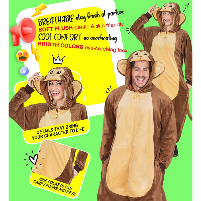 "Affe" Overall Kostüm für Erwachsene | Braun - Onesie Plüschkostüm