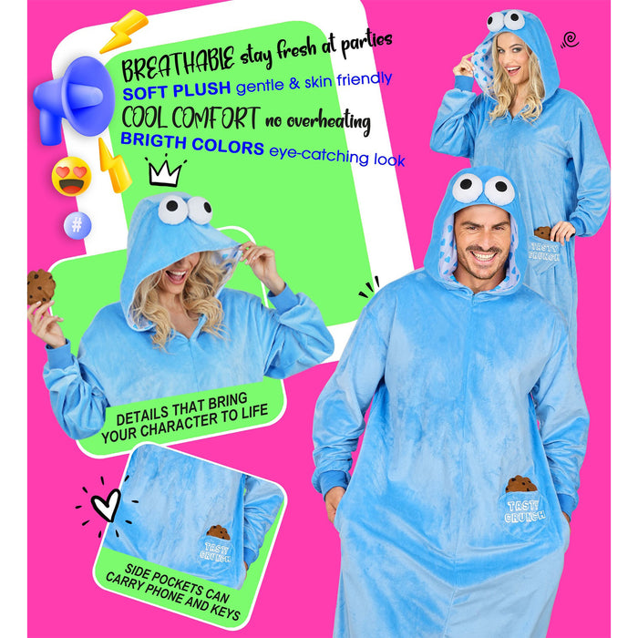 Overall "Cookie Monster" Kostüm für Erwachsene | Blau - Onesie