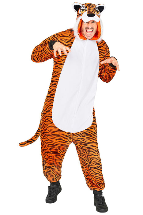 "Tiger" Overall Kostüm für Erwachsene | Orange - Onesie Plüschkostüm