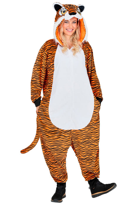 "Tiger" Overall Kostüm für Erwachsene | Orange - Onesie Plüschkostüm