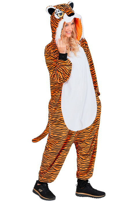 "Tiger" Overall Kostüm für Erwachsene | Orange - Onesie Plüschkostüm