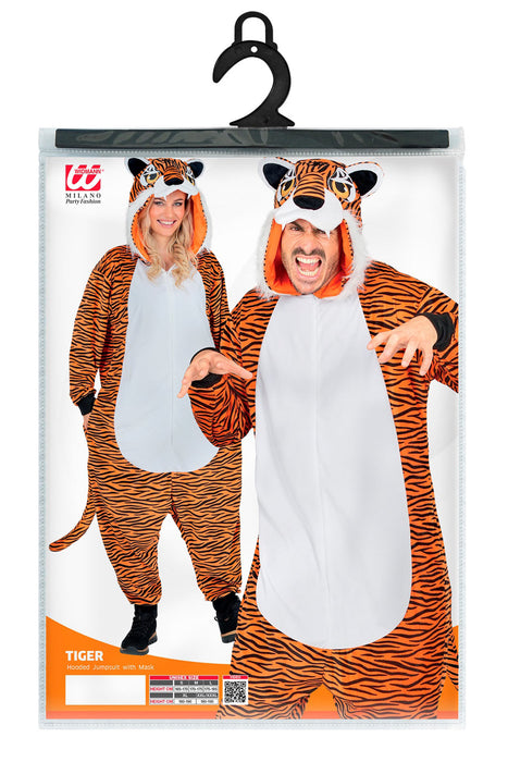 "Tiger" Overall Kostüm für Erwachsene | Orange - Onesie Plüschkostüm