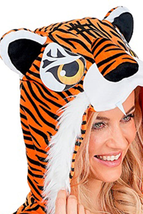 "Tiger" Overall Kostüm für Erwachsene | Orange - Onesie Plüschkostüm