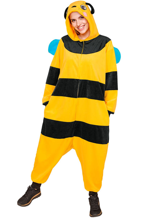 "Biene" Overall Kostüm für Erwachsene | Schwarz Gelb - Onesie Plüschkostüm