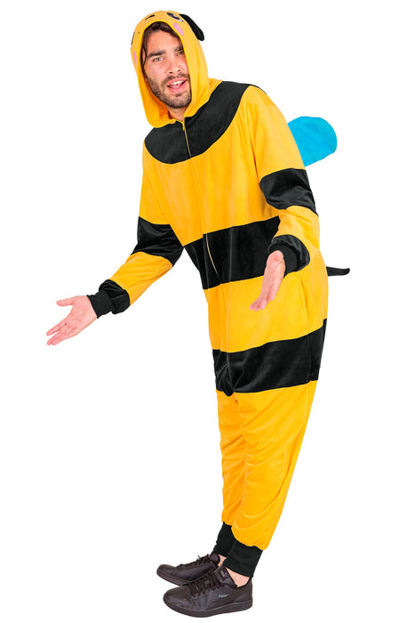 "Biene" Overall Kostüm für Erwachsene | Schwarz Gelb - Onesie Plüschkostüm
