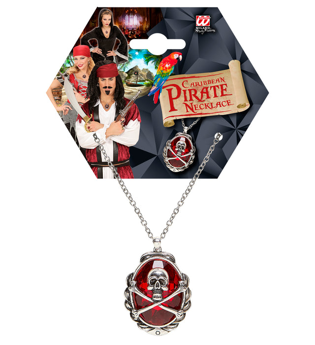 Halskette "Totenkopf Juwel" | Silber Rot - Schmuck Pirat