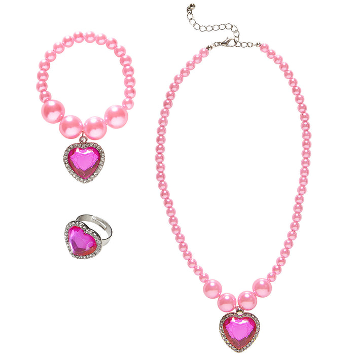 AccSet Schmuck Rosa Perlen Kette, Ohrringe, Ring