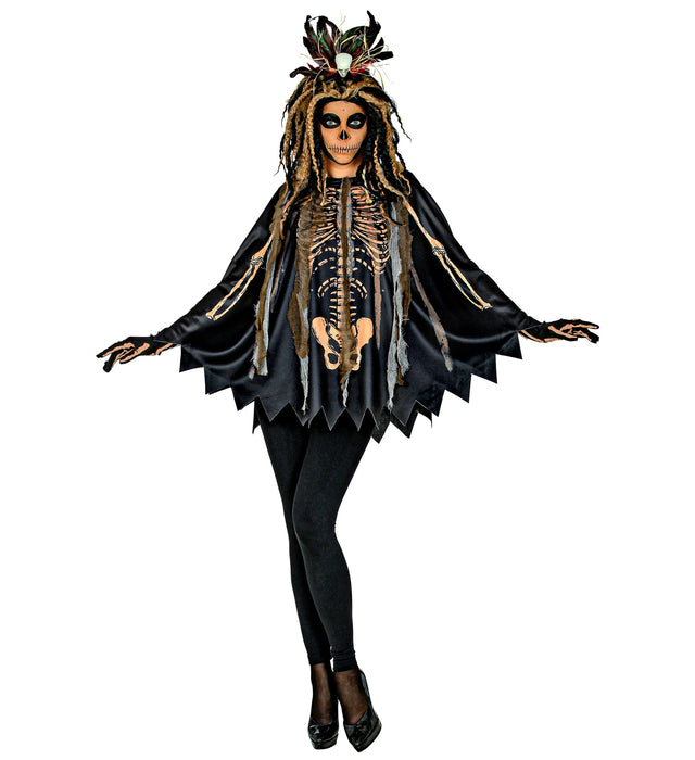 Voodoo Priesterin Kostüm Poncho mit Kapuze | Schwarz