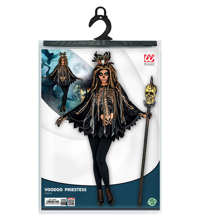 Voodoo Priesterin Kostüm Poncho mit Kapuze | Schwarz