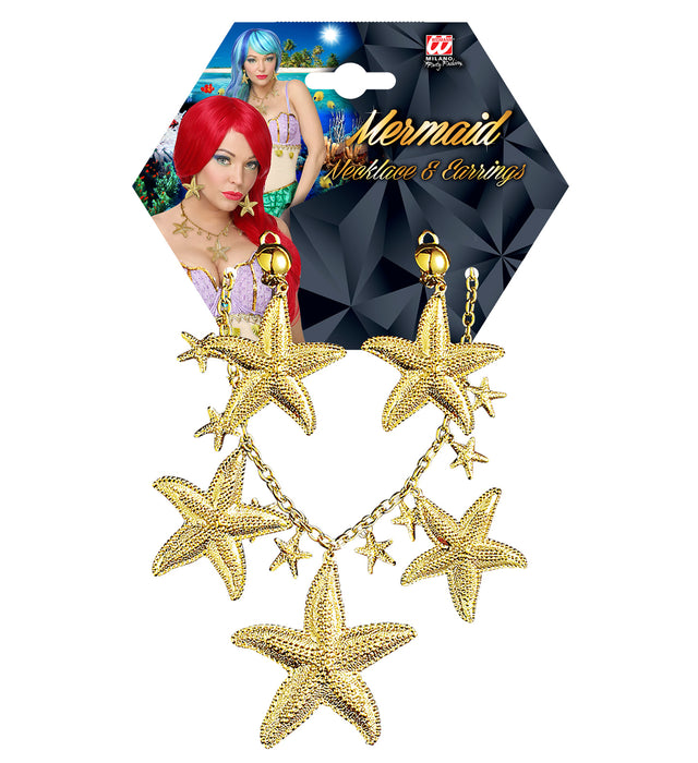 Meerjungfrau Schmuck Set "Seesterne" | Gold - Halskette und Ohrringe
