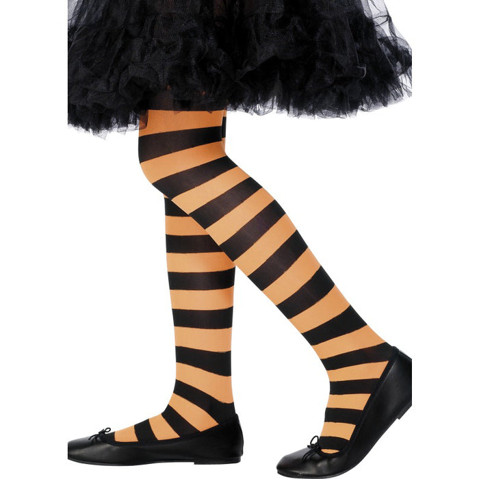 Strumpfhose Kid Quergestreift Schwarz/Orange 6-12J