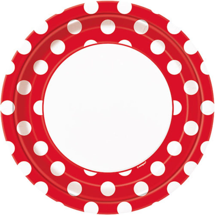 Pappteller Dots 23cmØ/8St. Rot