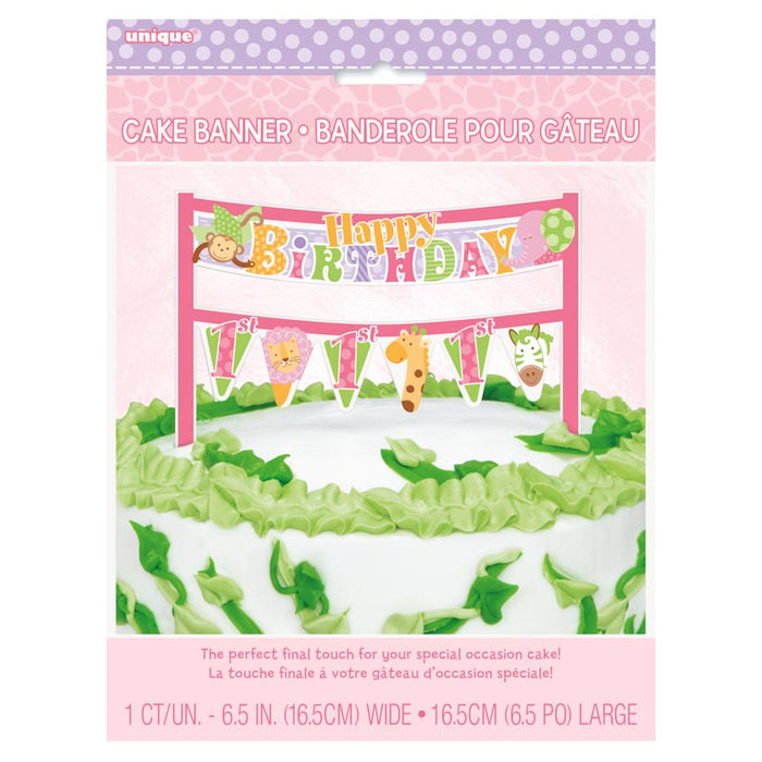Tortenaufleger Banner Pink Safari 1. Geburtstag