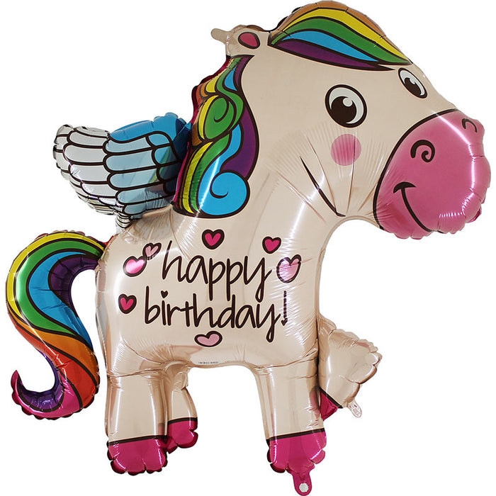 Shape Folienballon "Happy Birthday" Rainbow Pony | 114 cm