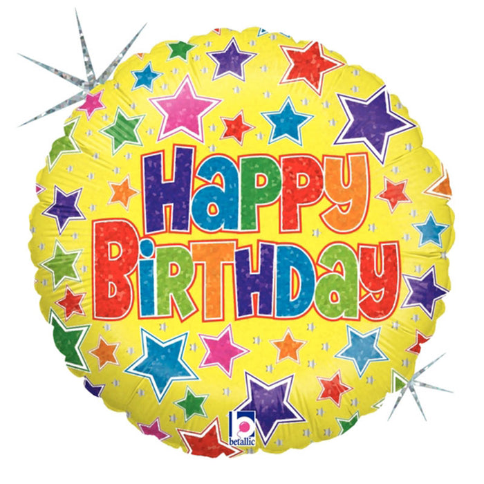 18"/Ø46cm Folienballon "Happy Birthday" Stars Holo
