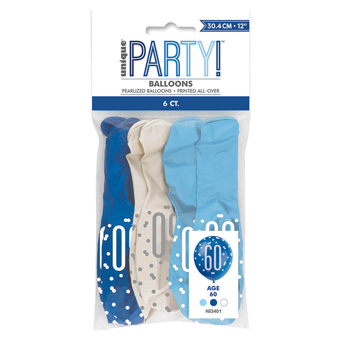 Latexballon Ø30cm Glitz 6Stk./30cmØ Blau/Blau/Weiß #60