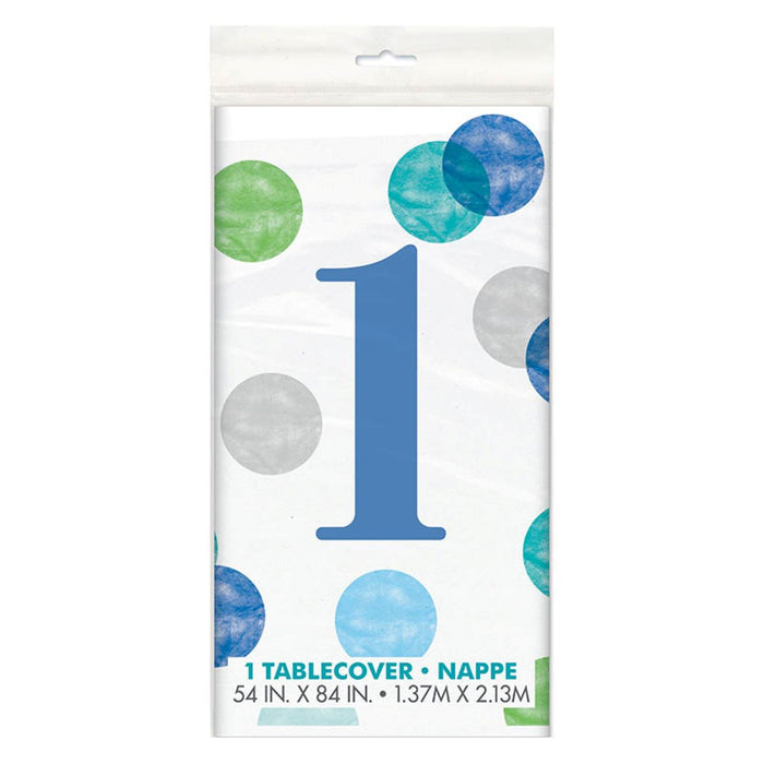Tischdecke PVC Dots Blau 1st Birthday ca.137x213cm