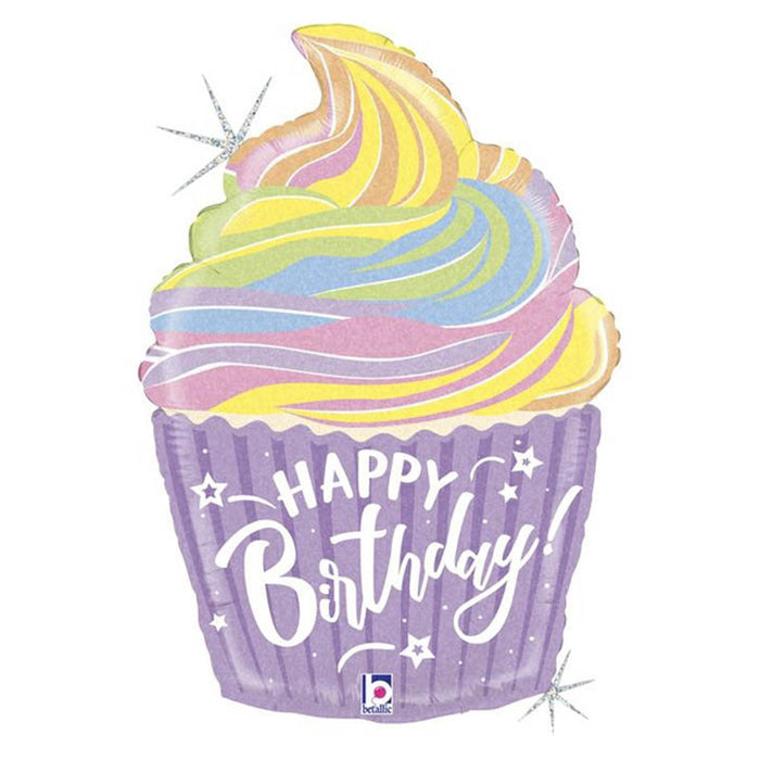 Shape Folienballon "Happy Birthday Cupcake Pastell ca.68 cm
