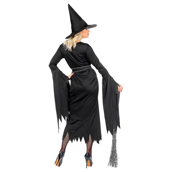 Kostüm Lady Hexe Schwarz (Kleid, Gürtel Hut)