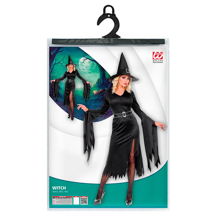 Kostüm Lady Hexe Schwarz (Kleid, Gürtel Hut)