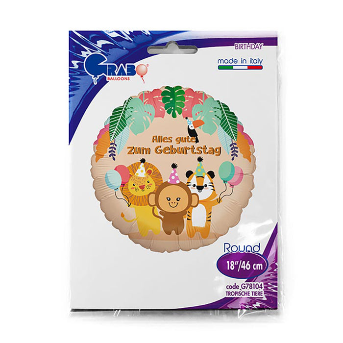ABC18 Folienballon "Alles Gute zum Geburtstag tropische Tiere" | Ø 46 cm