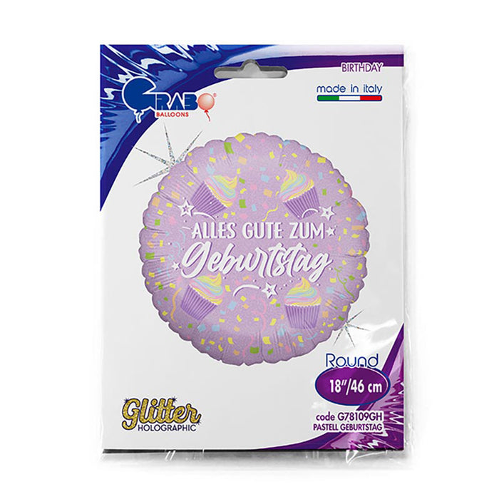ABC18 Folienballon "Alles Gute zum Geburtstag" Glitter Cupcakes | Ø 46 cm